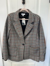 NWT Evereve  Blazer Houndstooth Elbow Patches Neutral Button Long Sleeve L