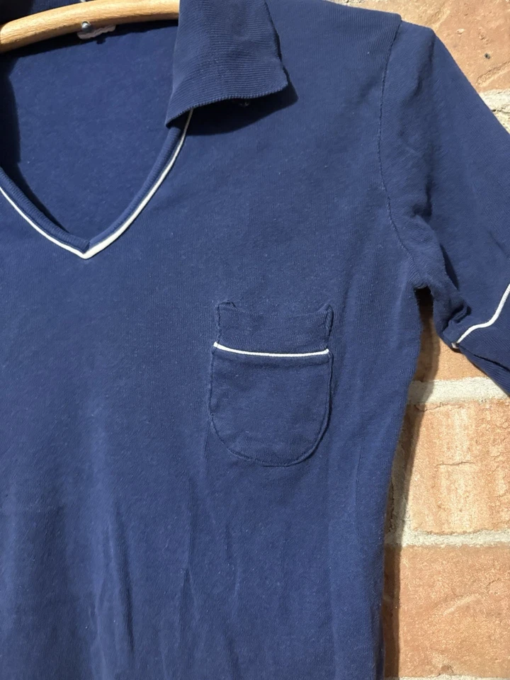 Camisa polo de algodón súper elástica azul marino vintage años 70 años 80 para mujer Foto 4 de 4