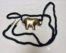 Vintage 1980s Lauren J Large Gold Elephant Belt On Black Velvet Cord