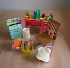 Our Generation 18 Doll Teacher Desk Chair Rolling Cabinet Lots of Accessories