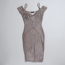 Fashion Nova Tell Me Twice Metallic Mini Dress Silver Bodycon Small NWT