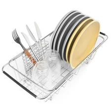 Expandable Stainless Steel Sink Dish Drying Rack, Utensil Holder, 15-20