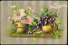 Fiori e frutti c 1910 vecchia cartolina compleanno conio cartolina n.301