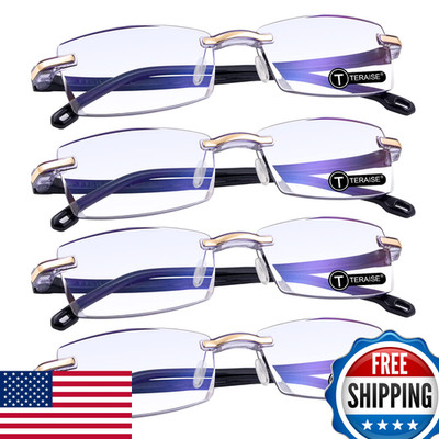 Teraise 4-Pack Rimless Reading Glasses For Men/Women Diamond-Cut Blue Light