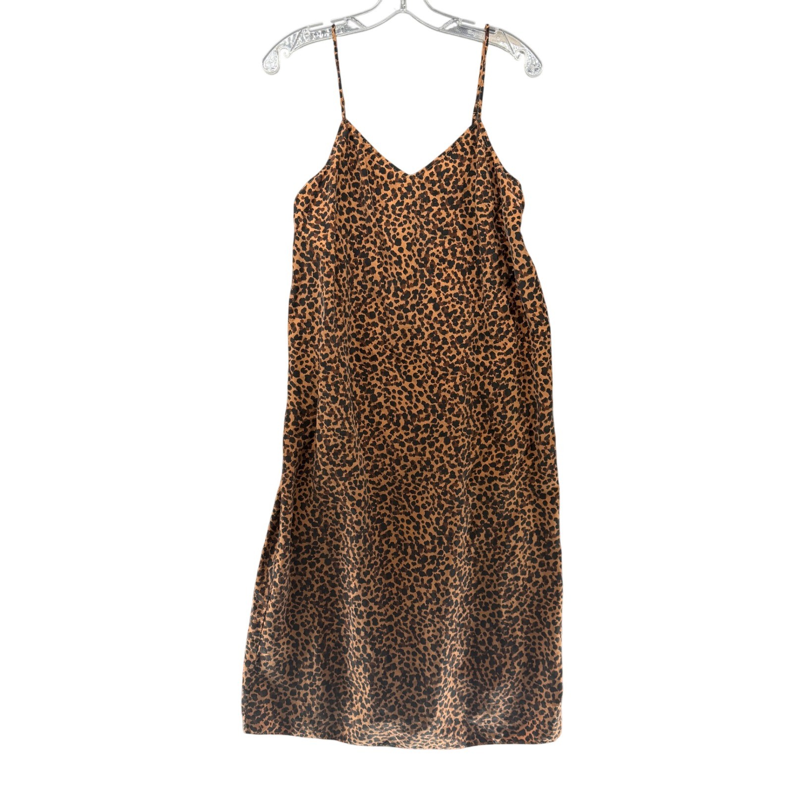 Madewell Slip Midi Dress Womens 100% Silk Leopard Print  Brown MB204 Size 6