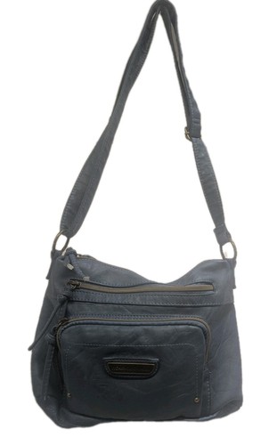 Stone Mountain USA Blue Leather Crossbody Shoulder Bag Multi Pocket Organizer