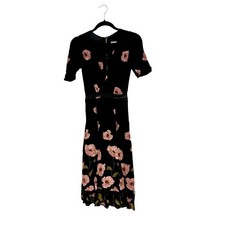 Reformation Alina Poppy Midi Dress Black Pink Floral Lace Insert V-Neck 0