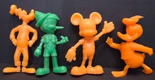 Disney Vintage 70s Marx Molded Plastic Toy Figures Mickey Donald Pluto Pinocchio
