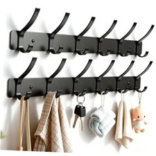 2-Pack Wall Mounted Coat Rack with 6 Hooks, Rustproof Aluminum Heavy Duty Black