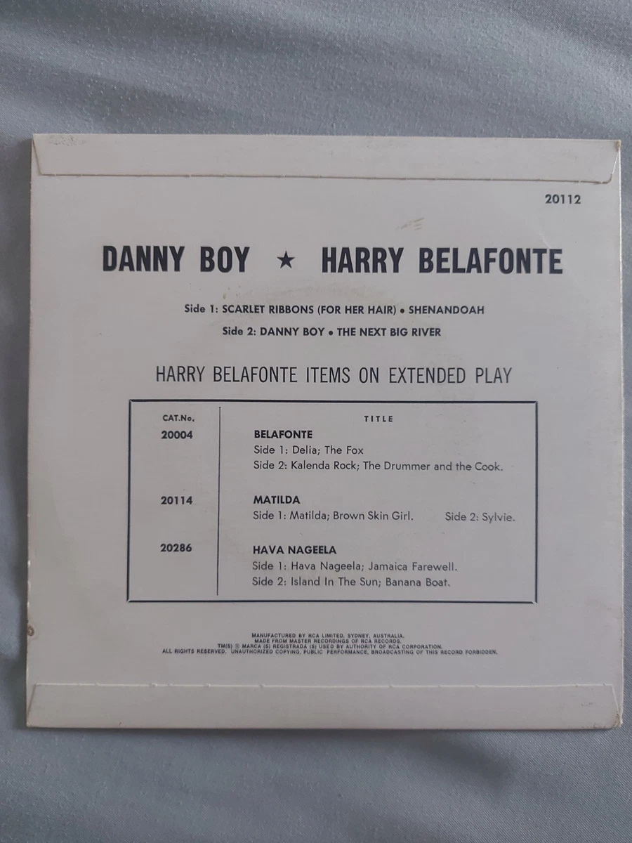 Harry Belafonte Danny Boy 4 Track EP RARE 7” Vinyl Single Record RCA Victor Aus.