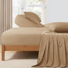 Taupe Split Head King Sheet Set - 4 Pieces Flex King Sheets for Adjustable Beds