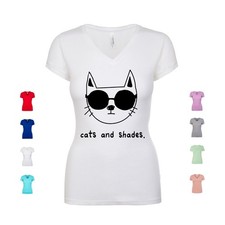 Cats And Shades cool feline sunglasses kitty stylish funny Women's V Neck Shirt