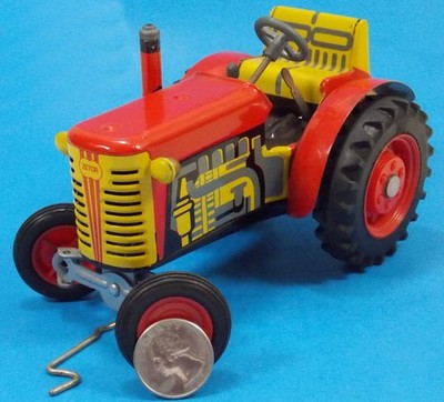 Tin Litho Pressed Steel Kovap Zetor Clockwork Toy Tractor No Key Czech. Works!