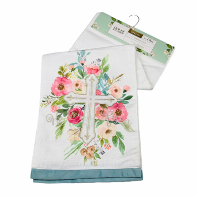 He Is Risen Easter Cross and Floral Embroidered 72" Table Runner House ...