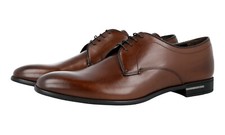 PRADA Classic Leather Derby Dress Shoes - Logo Heel Brown NEW -  US 9 EU 42