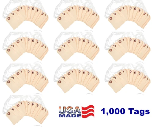 1000- 2 3/4" x 1 3/8" Size 1 Manila Tags with String for Inventory Merchandise