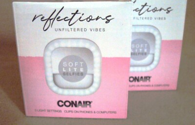 2PCS NEW CONAIR REFLECTIONS SELFIE RING LIGHT & MIRROR Soft Light Clip On!!