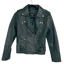 Infinity London Dark Green Belt Zipper Accents Biker Moto Faux Leather Jacket Xs