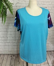 WOMEN XL MODA TEK BLUE MULTI COLOR POLY-SPANDEX ACTIVE WEAR SHORT SLEEVE SHIRT