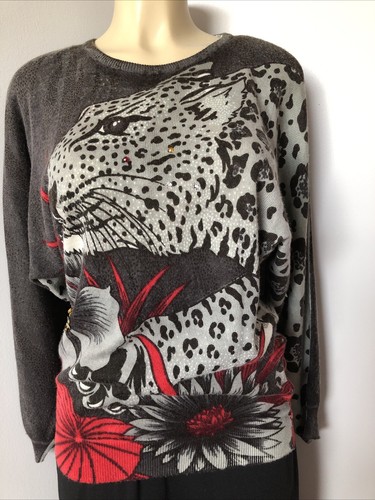 VINTAGE JOYCE Women's Sweater/Skirt Set Leopard w/gems Plain Skirt Brown MEDIUM - Picture 2 of 16
