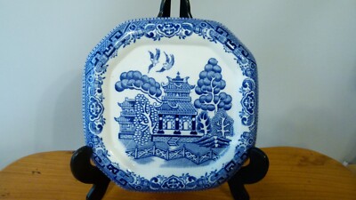 Old willow pattern small square plate UK