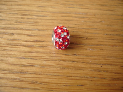 KAY JEWELERS CHARMED MEMORIES RED, CLEAR SWAROVSKI ELEMENTS STERLING SILVER BEAD