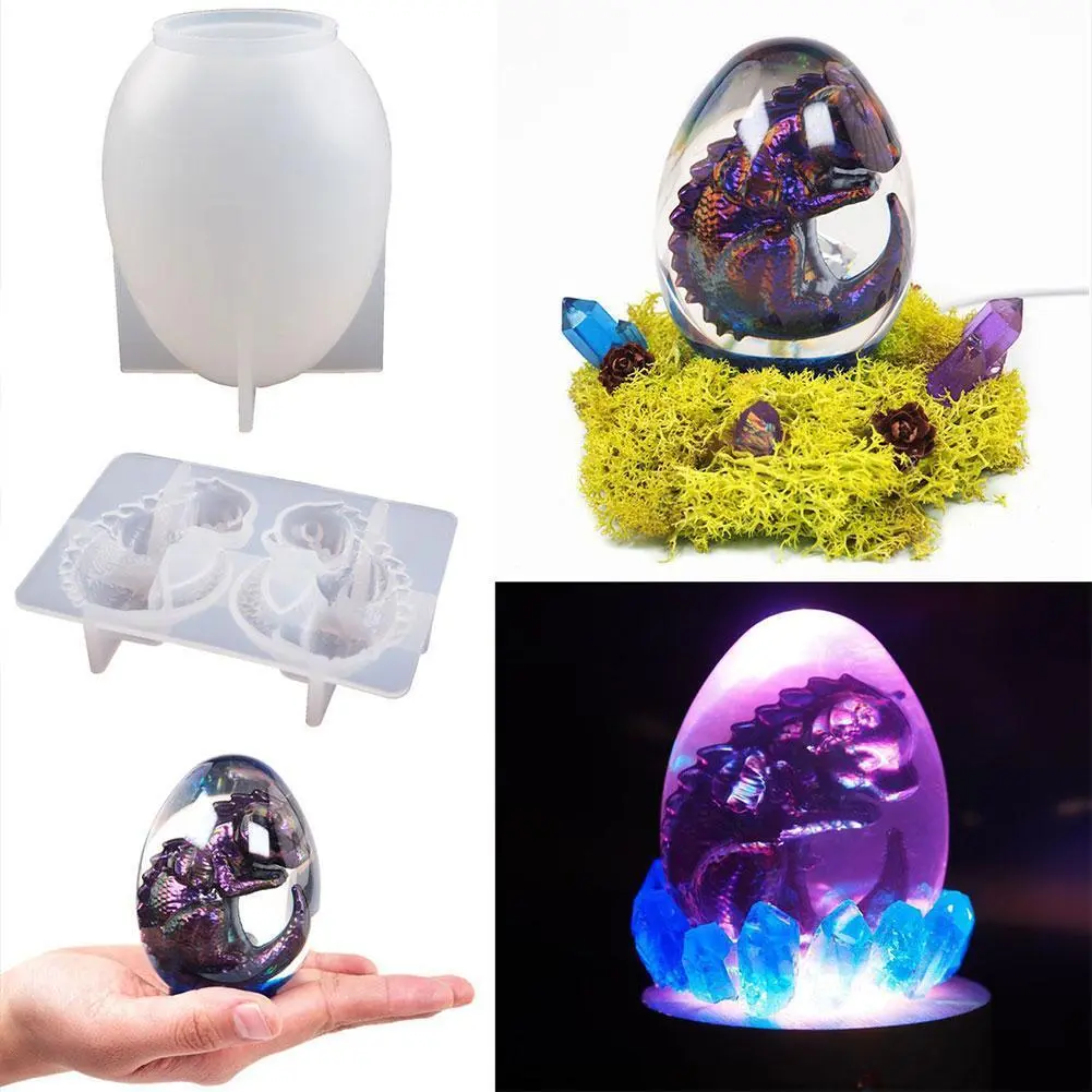 Silicone 3D Dragon Resin Epoxy Mold Egg Jewelry Keychain Casting DIY Mould  U6U6