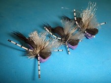 FLY FISHING FLIES - Purple HIPPIE STOMPER (Pearl Belly) Dry Fly size #16 (6 pcs)