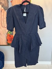 Stella McCartney Peplum Padded Shoulder Navy Midi Dress Size 40/8