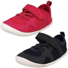 Childrens Girls Boys Clarks Pre-Walkers Washable Textile Trainers Roamer Flux T