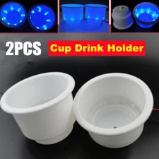2PCS Cup Drink Holder Built-in 8LED Blue Light for Marine Boat Car Truck Camper