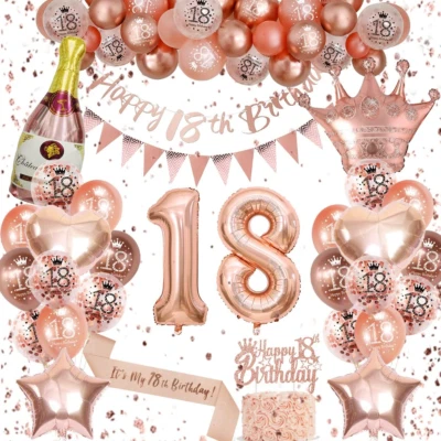 VICTERR Rose Gold 18Th Birthday Decorations - Happy 18Th Birthday Banner, Triangle Flag