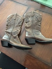 Brown Leather Western Cowboy Boots Cut-Out Fl...