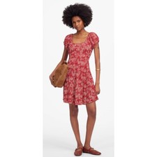 Madewell Ruched Scoopneck Puff Sleeve Mini Dress in Floral Red Size 4