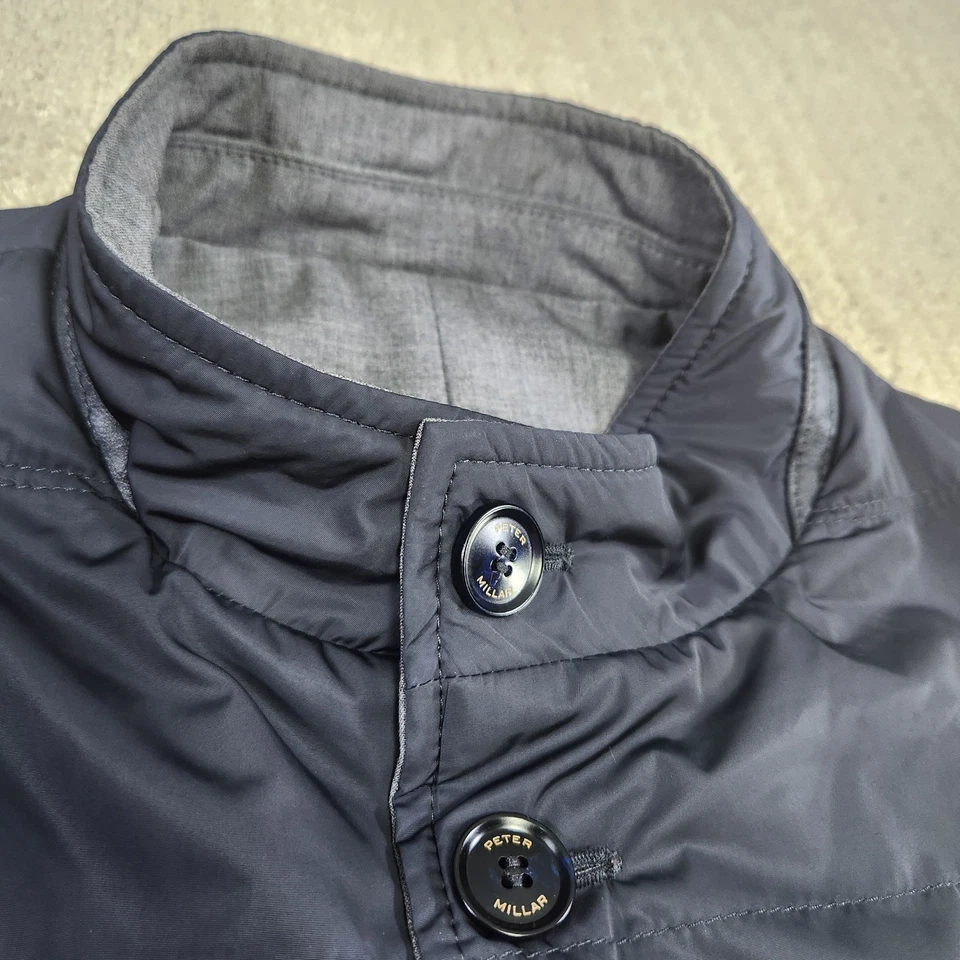 Peter Millar Collection Vest Men Medium Puffer Reversible Wool Leather Trim Blue - Image 3 of 4