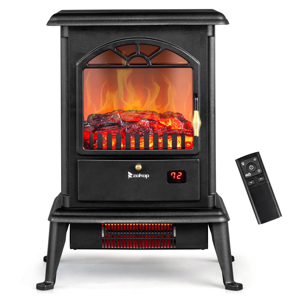 Electric Fireplace Stove,1500W Infrared Fireplace Heater 7 Colors Flame w/Remote