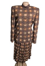 Vtg Doncaster 3 Piece Skirt Set Geometric Print Pleated Skirt Women 6A Retro