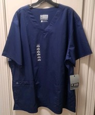 WonderWink Wonder Work Durable Stretch Sz XL V-Neck Scrub Top Navy Short Sleeve