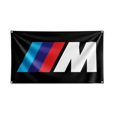 BMW M Logo Flag Banner Wall Hanging Tapestry Garage Man Cave + Brass Grommets