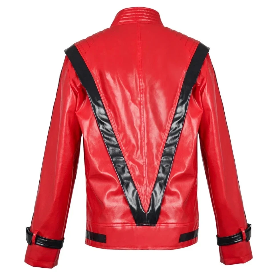 Para hombres MJ Thriller Chaqueta de Cuero Sintético Roja Disfraz de Halloween Juegos con disfraces Foto 2 de 4