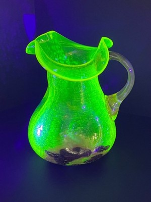 Vintage Blenko mundgeblasen Crackle Kunst Glas Krug 8,5 Zoll hoch
