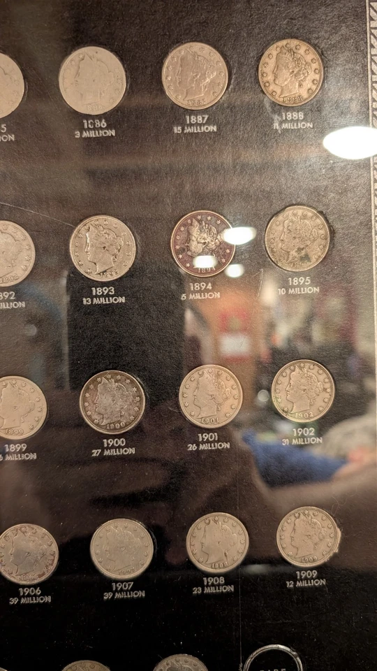 1883-1912 S COMPLETE 33 Coin Liberty Nickel Set On Vintage Board Framed In Glass - Image 3 of 4