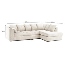 Cream Corner Jumbo Cord Couch L shape 6 Settee Right Hand Sofa
