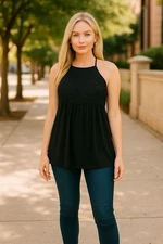 Blue B Collection Black Lace Halter Top Dressy Sleeveless Blouse Size L NWT