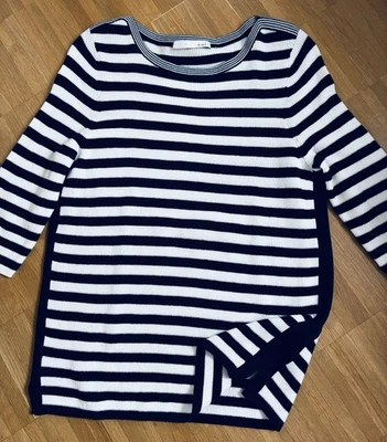 Maritimer Strickpullover von Oui -  Gr. 40 - Blau/ Weiß gestreift - 3/4 Arm - Bild 1 von 4