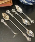 Set 5 RARE Towle Old Colonial Sterling Silver Long Olive Citrus Spoons Pea Push