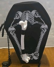 Kreepsville 666 Coffin Bag Purse Skeleton Front with Bone Handle Shoulder Chain