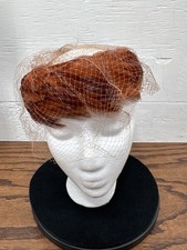 Vintage Union Made Feather Fascinator Hat Birdcage Veil Orange USA
