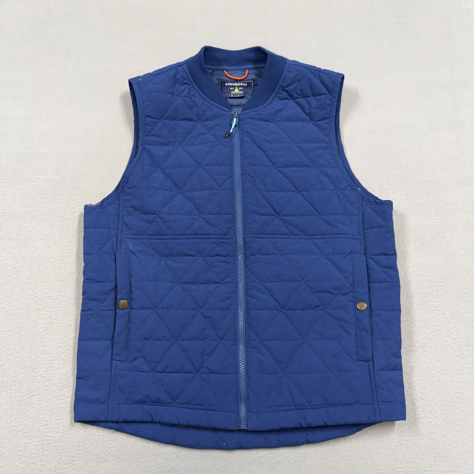 Chubbies Vest Mens Small Blue Quilted Full Zip Insulated Padded Lined Outdoor