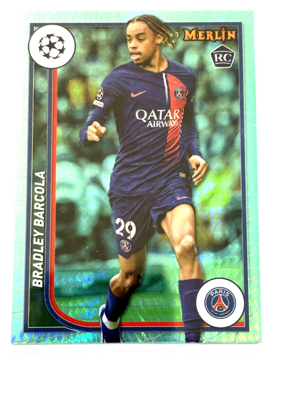2023-24 Topps Merlin UEFA Bradley Barcola Aqua Prizm Refractor Rookie Card #96